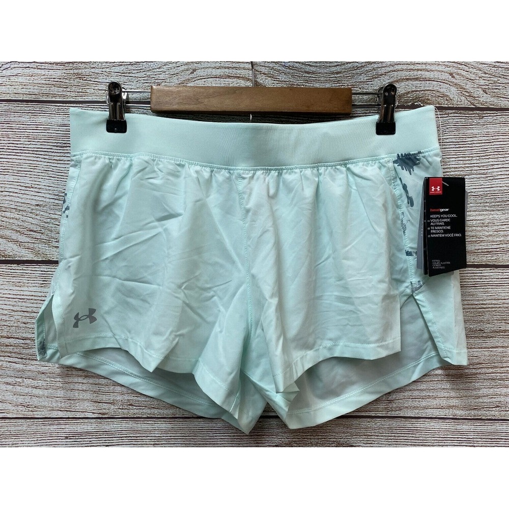 Under Armour Running Shorts Womens Medium Green Built in Brief Semi Sheer New